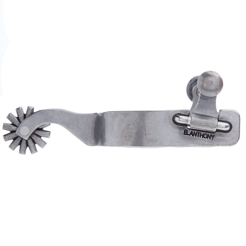Brandon Anthony Bit & Spur Co. Engraved Silver Scroll Mens 1 7/8 Inch Band Western Spurs with 12 Point Rowel