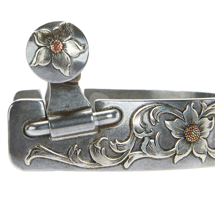 Brandon Anthony Bit & Spur Co. 1in Silver Floral Mounted with 7pt Rowel Spurs