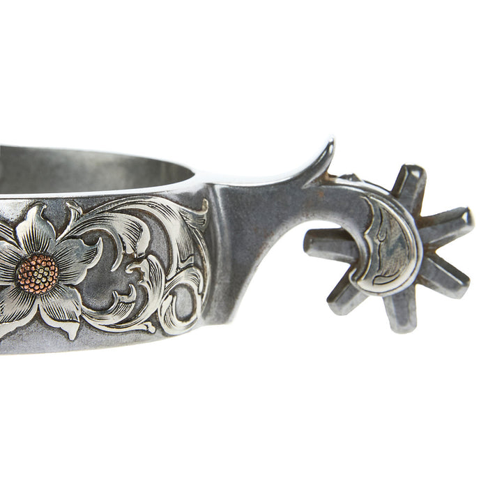 Brandon Anthony Bit & Spur Co. 1in Silver Floral Mounted with 7pt Rowel Spurs