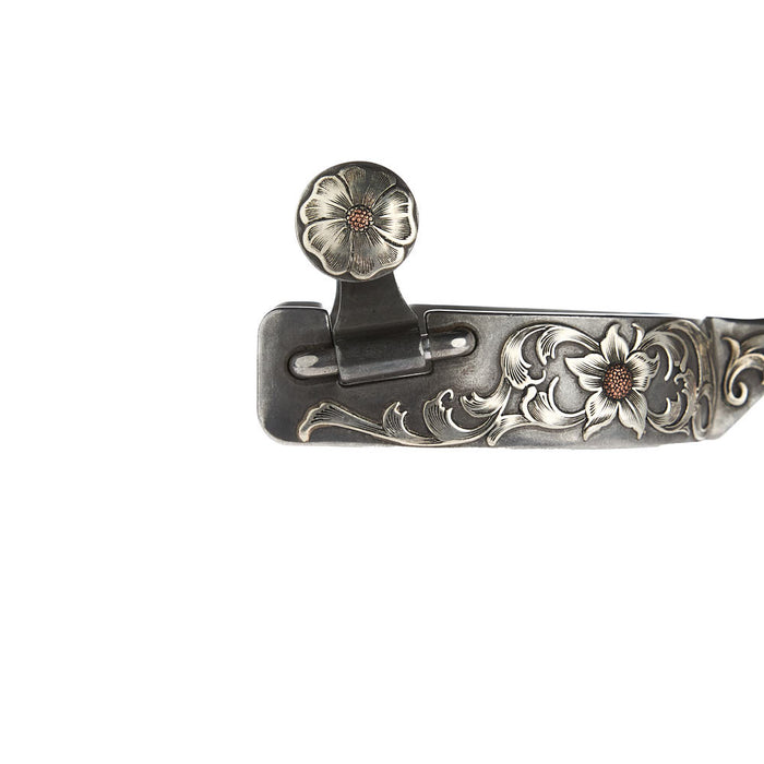 Brandon Anthony Bit & Spur Co. 1in Silver Floral Engraved Spurs