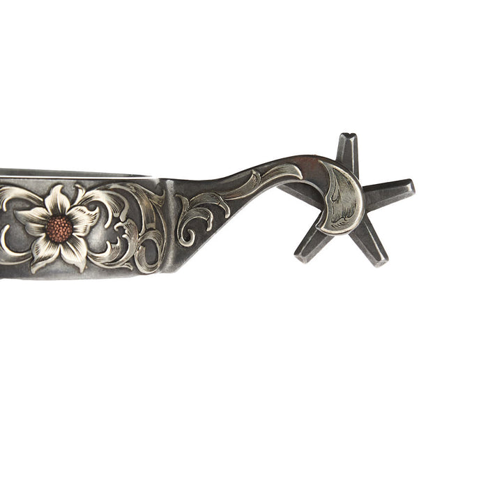 Brandon Anthony Bit & Spur Co. 1in Silver Floral Engraved Spurs