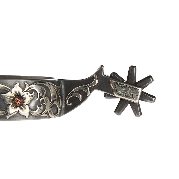 Brandon Anthony Bit & Spur Co. 1in Silver Floral Western Spurs