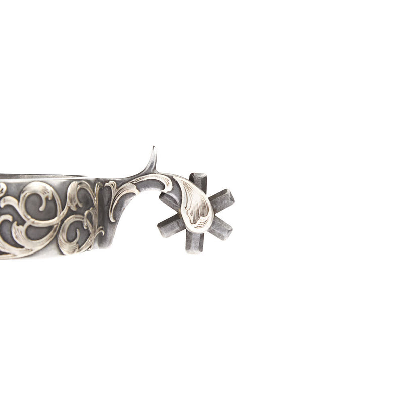 Brandon Anthony 1in Silver Scroll 6pt Rowel Roper Spurs