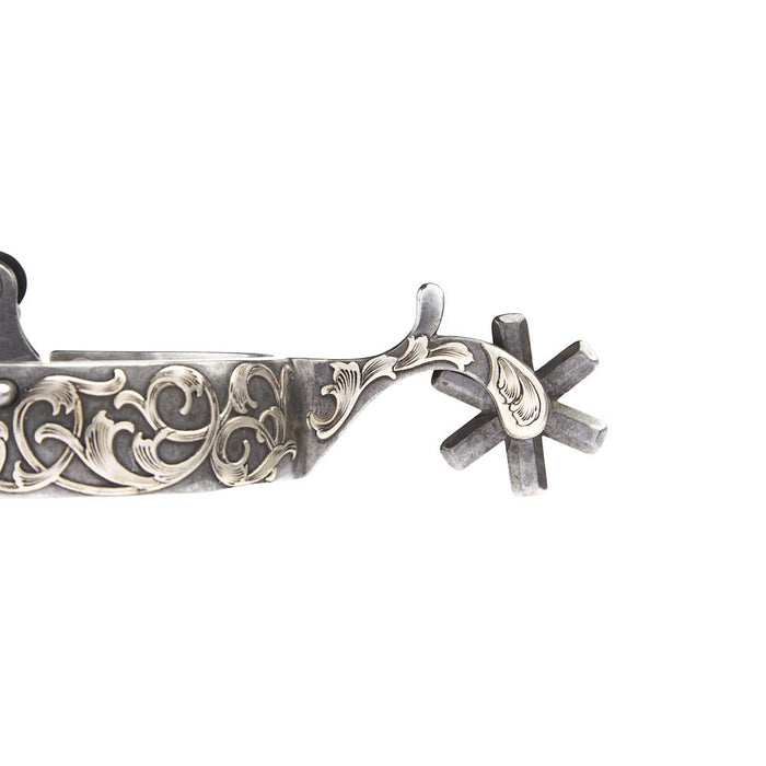 Brandon Anthony Bit & Spur Co. 1in Silver Scroll 6pt Rowel Spurs