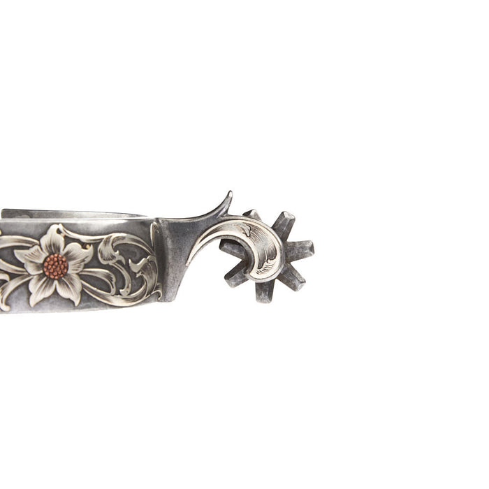 Brandon Anthony 1in Mounted Floral 7pt Rowel Roping Spurs