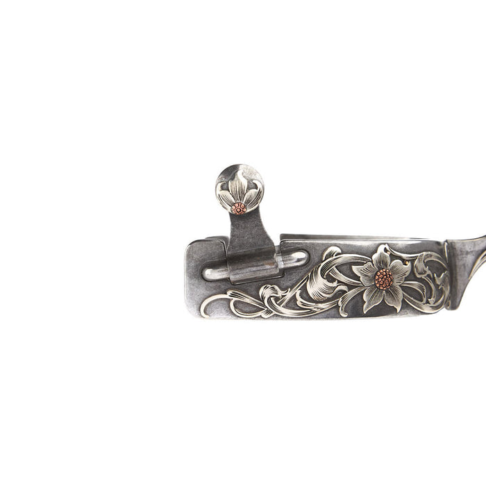 Brandon Anthony 1in Mounted Floral 7pt Rowel Roping Spurs