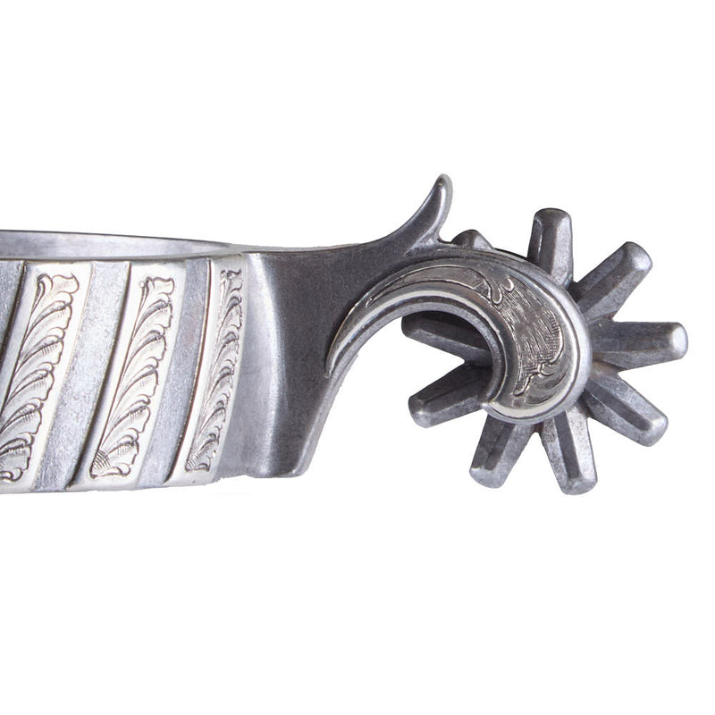 Brandon Anthony Engraved Silver Bar Men's Spurs with 9 Point Rowel