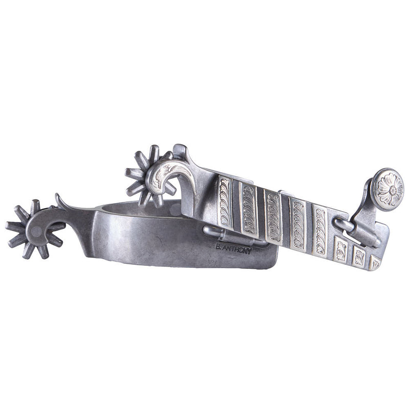 Brandon Anthony Engraved Silver Bar Men's Spurs with 9 Point Rowel