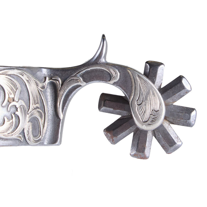 Brandon Anthony Engraved Silver Floral Men's Spurs with 8 Point Rowel