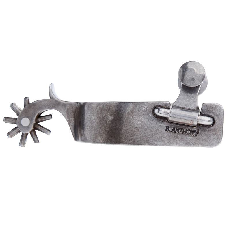Brandon Anthony Bit & Spur Co. Silver Floral Bar Scroll Mens 1 7/8 Inch Band Western Spurs with 9 Point Rowel