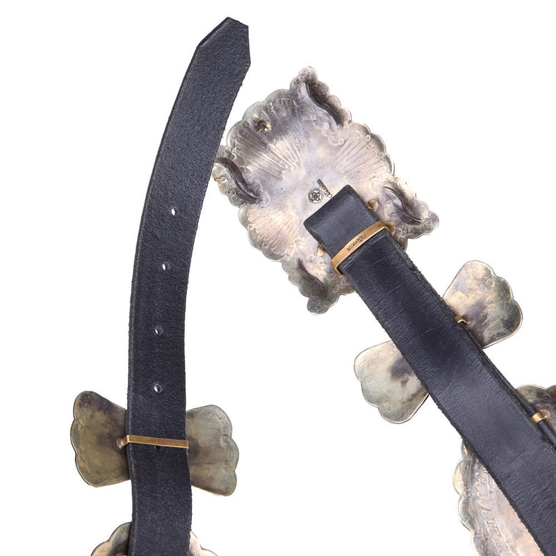 Barbosa Creations Vintage Turquoise Concho with Bow Tie Black Leather Belt