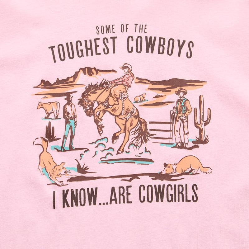 Buckin Baby Girl's Pink Toughest Cowboys Are Cowgirls Tee Shirt