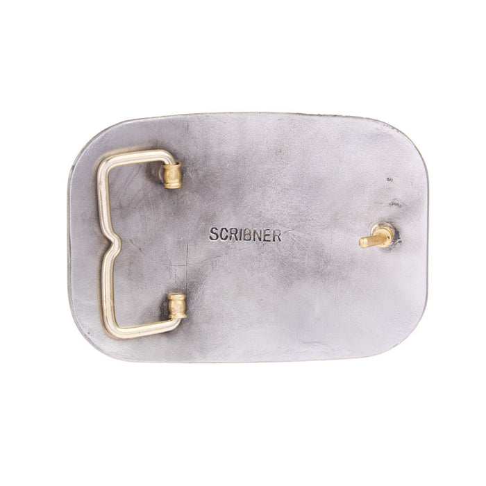 Cowperson Tack Trophy Buckle Engraved with Silver Engraved Iron