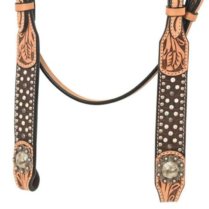 Rafter T Ranch Company Brown Gator Crystal Browband Headstall