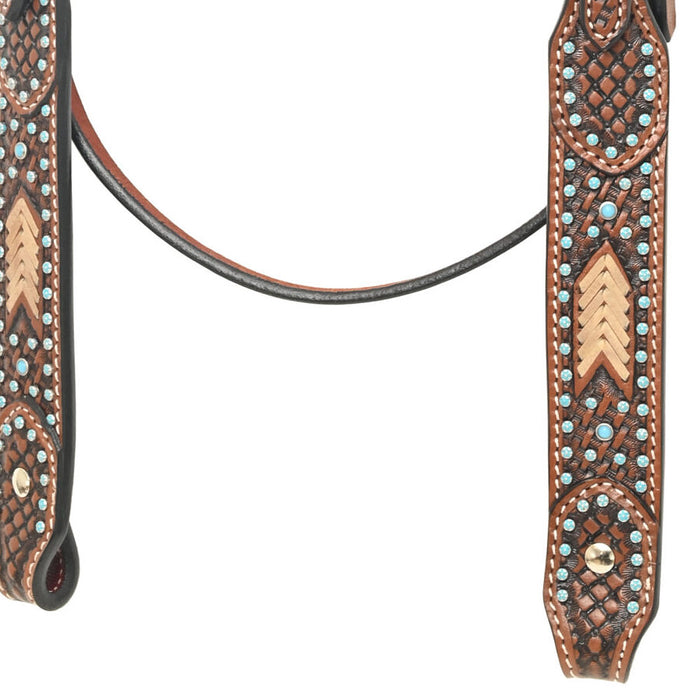 Rafter T Ranch Company Turquoise Stone Basket Stamp Browband Headstall