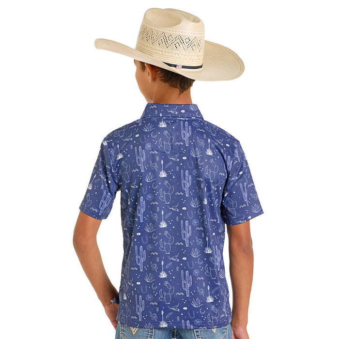 Rock & Roll Denim Boy's Navy Cactus Print Polo