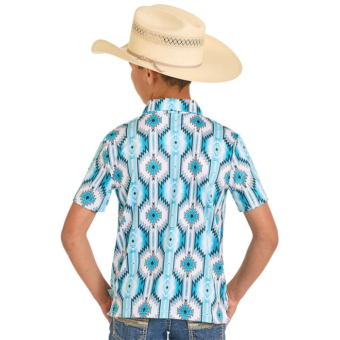 Rock & Roll Denim Boy's Turquoise Aztec Print Polo