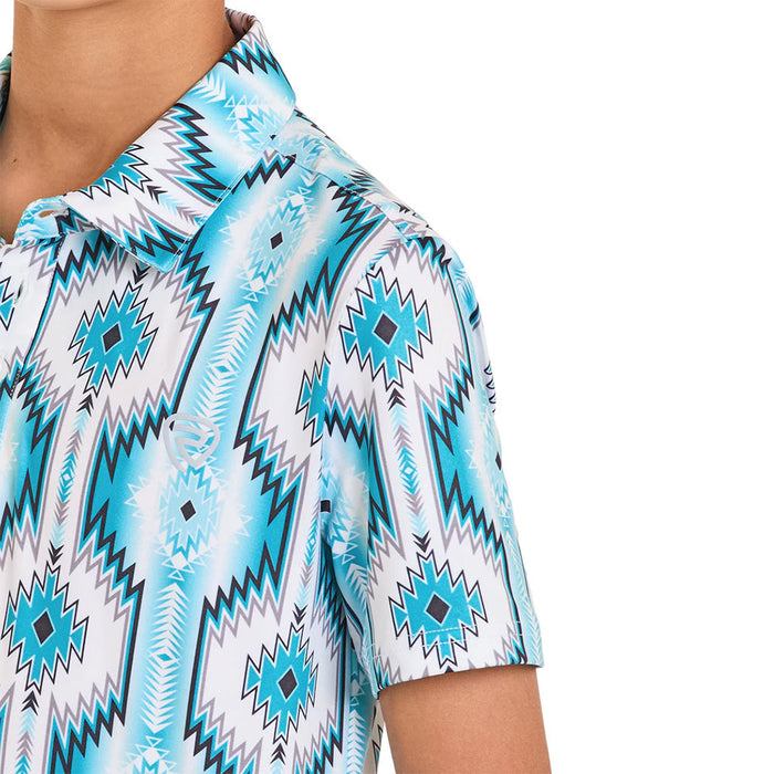 Rock & Roll Denim Boy's Turquoise Aztec Print Polo
