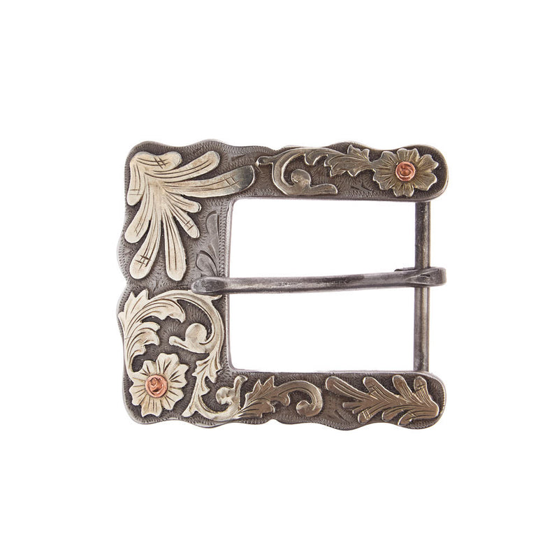 Cowperson Tack Splash Buckle Set with Scroll Silver Engraved Iron