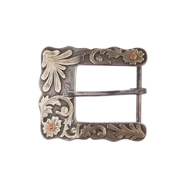 Cowperson Tack Splash Buckle Set with Scroll Silver Engraved Iron