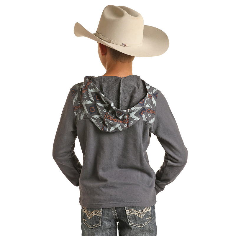 Rock & Roll Denim Boys Border Print Hoodie