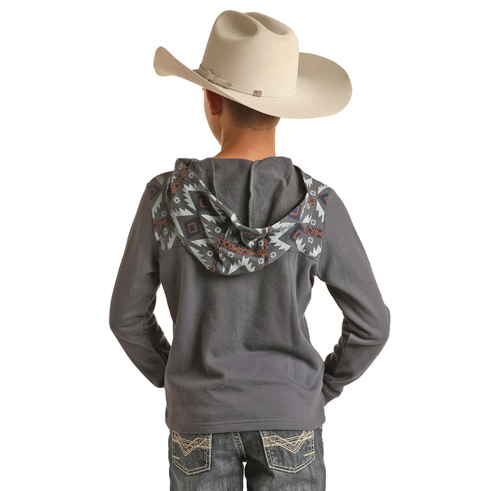 Rock & Roll Denim Boys Border Print Hoodie