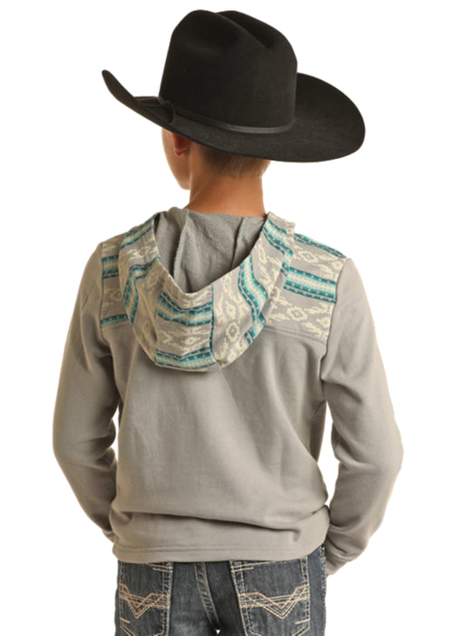 Rock & Roll Denim Boy's Border Print Grey Hoodie