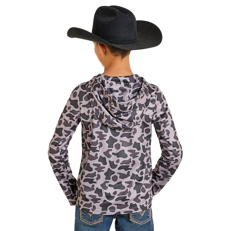 Rock & Roll Denim Boy's Grey Camo Performance Mesh Hoodie