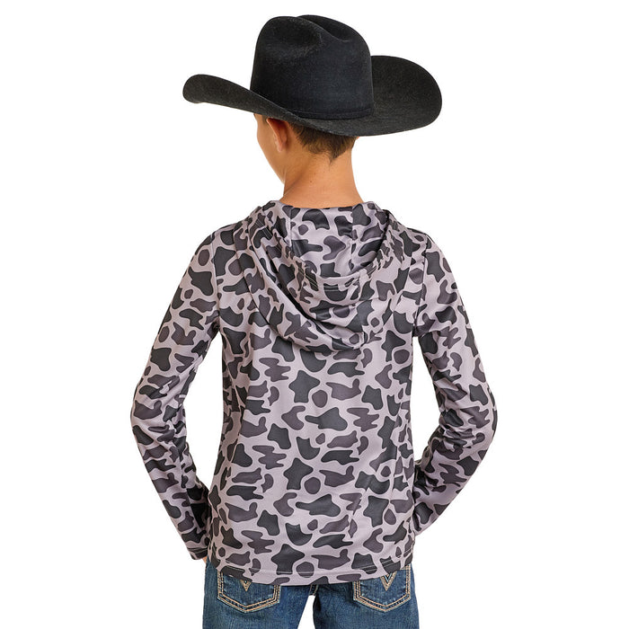 Rock & Roll Denim Boy's Grey Camo Performance Mesh Hoodie