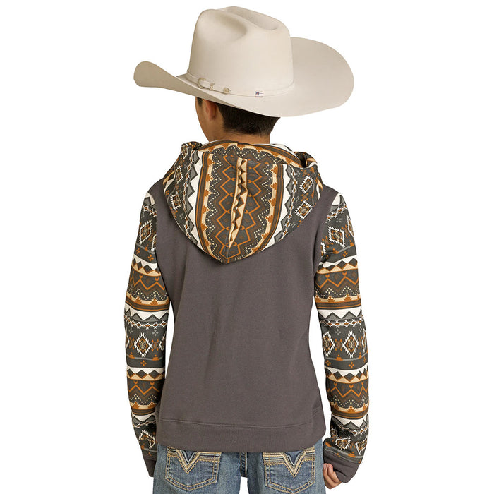 Rock & Roll Denim Boy's Charcoal Color Blocked Hoodie