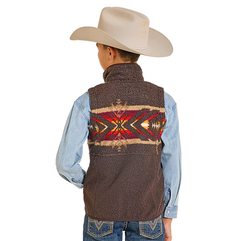 Rock & Roll Denim Boy's Dark Brown Printed Border Vest