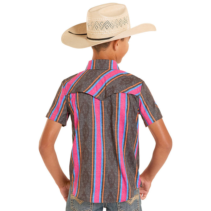 Rock & Roll Denim Boy's Black Stripe Tek Western Shirt
