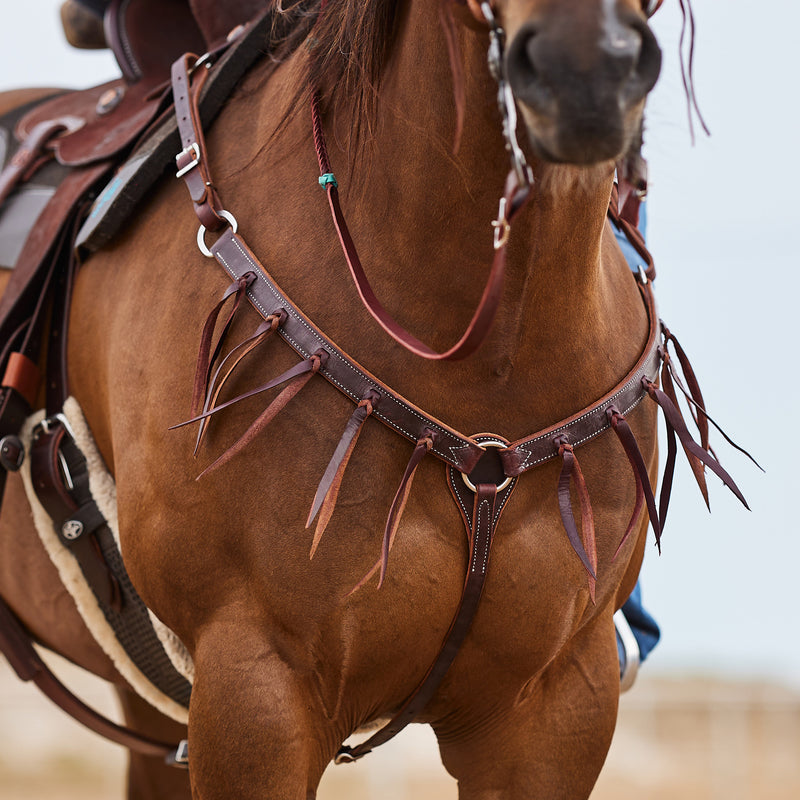 Cowboy Tack 1 1/4 Inch Chocolate Harness Leather Breast Collar with Latigo Strings