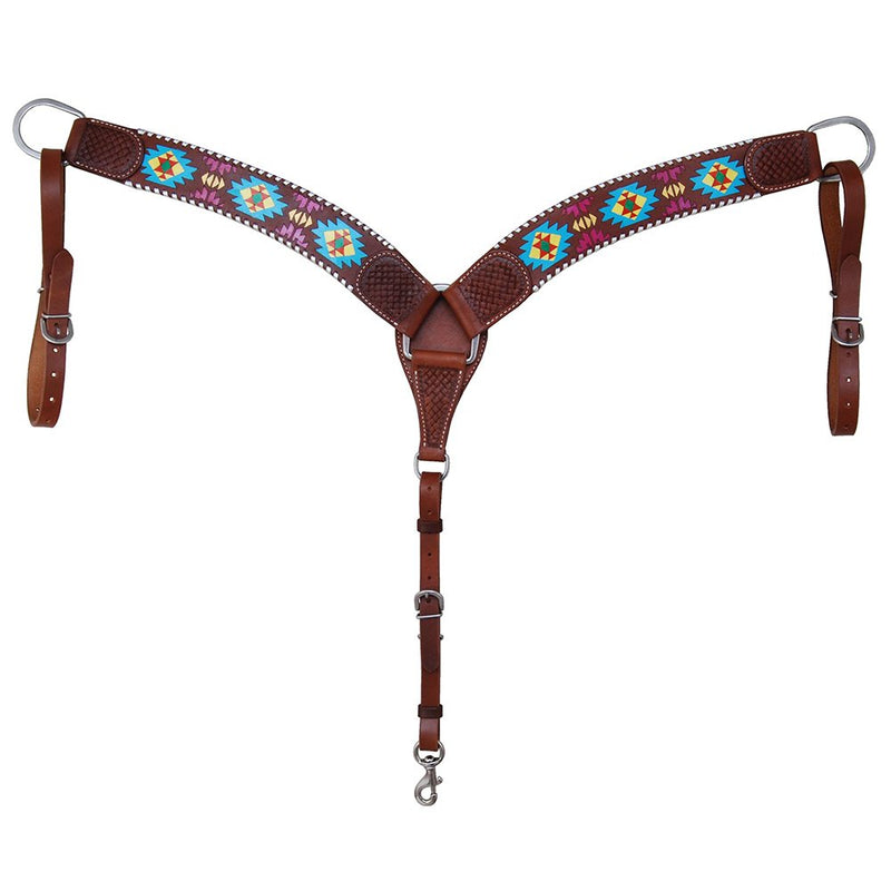 Rafter T Ranch Company Painted Aztec and Silver Whipstitch 3 Inch Contoured Breast Collar