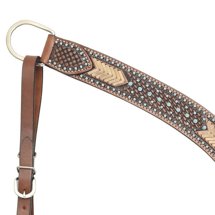 Rafter T Ranch Company Turquoise Stone Basket Stamp Breast Collar with Rawhide