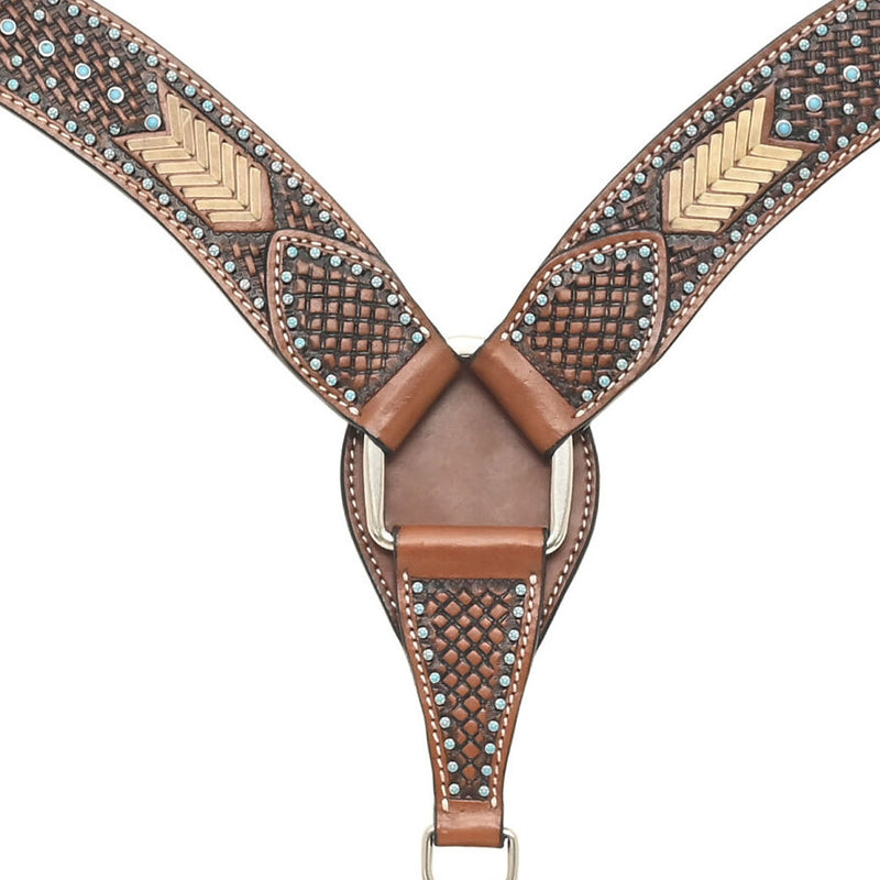 Rafter T Ranch Company Turquoise Stone Basket Stamp Breast Collar with Rawhide