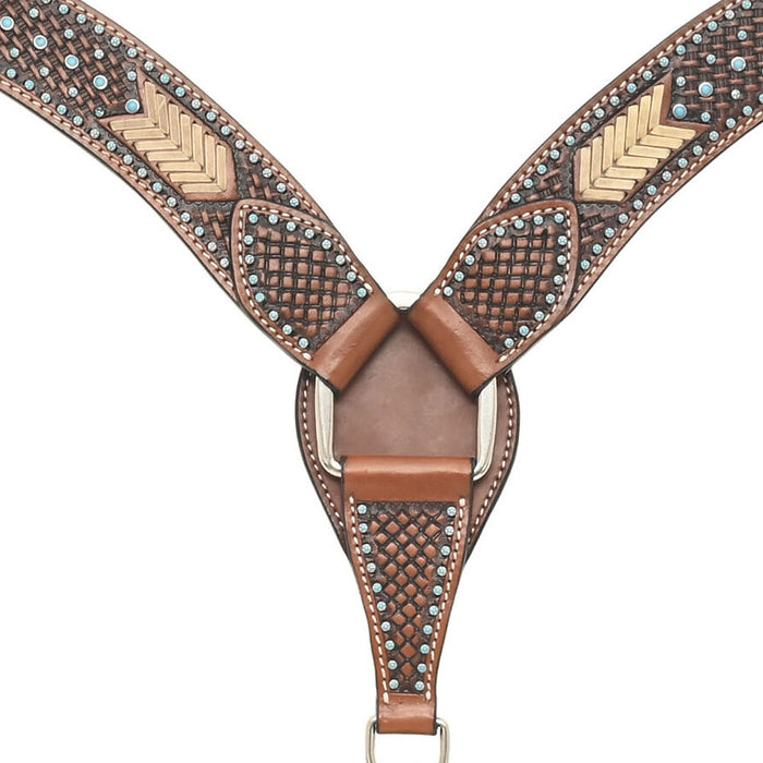 Rafter T Ranch Company Turquoise Stone Basket Stamp Breast Collar with Rawhide