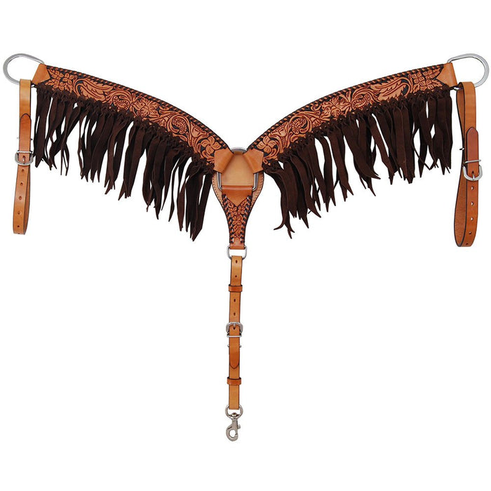Rafter T Ranch Company Floral Tooled Contoured Breast Collar with Fringe