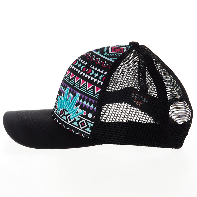 Best Ever Pads Saddle Ladies Aztec Print Turquoise Crown Black Mesh Back Pony Tail Cap
