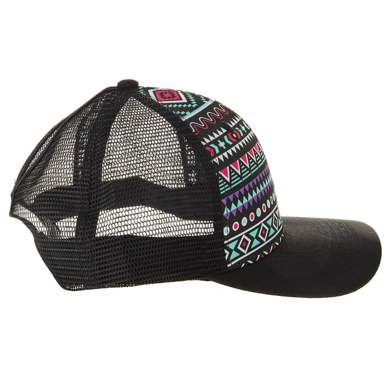 Best Ever Pads Saddle Ladies Aztec Print Turquoise Crown Black Mesh Back Pony Tail Cap