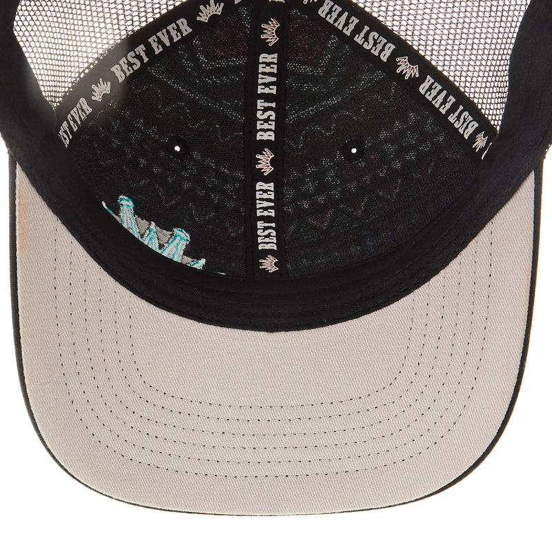 Best Ever Pads Saddle Ladies Aztec Print Turquoise Crown Black Mesh Back Pony Tail Cap