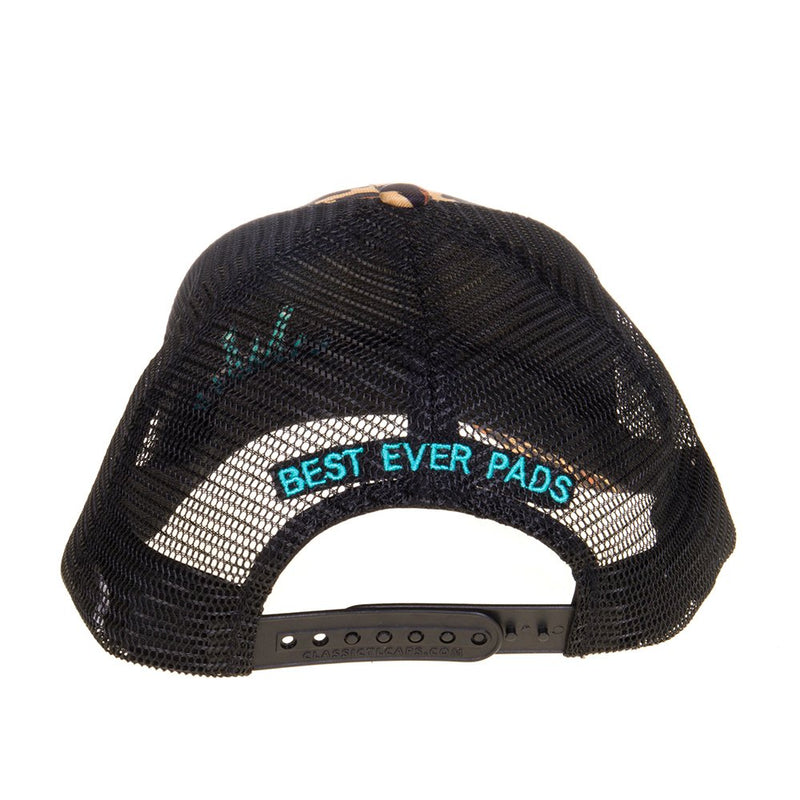 Best Ever Pads Leopard Print Embroidered Logo Mesh Back Trucker Cap
