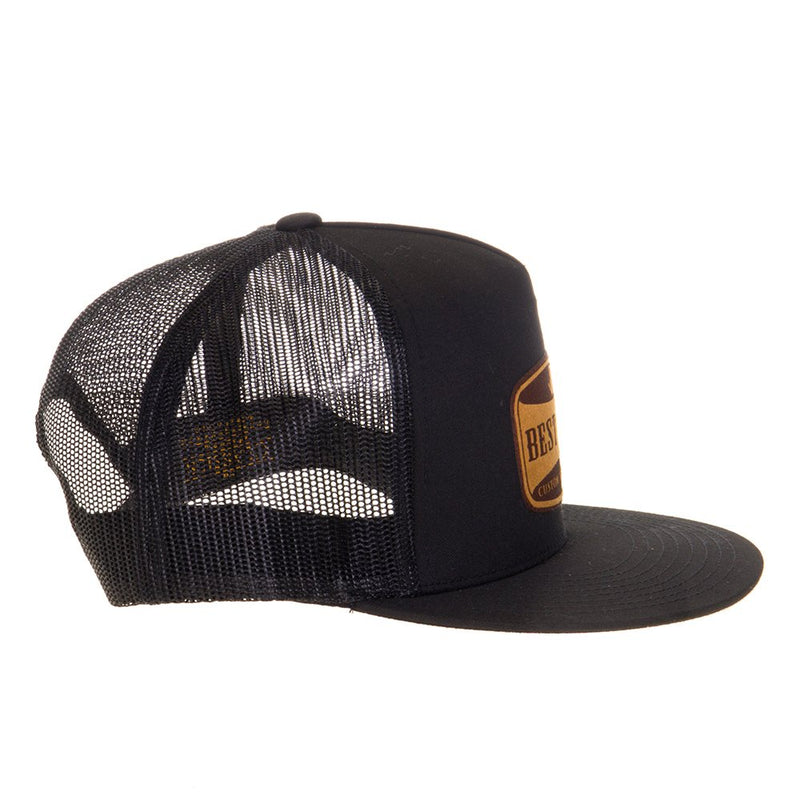 Best Ever Pads Black Flat Brim Leather Logo Patch Mesh Back Trucker Cap