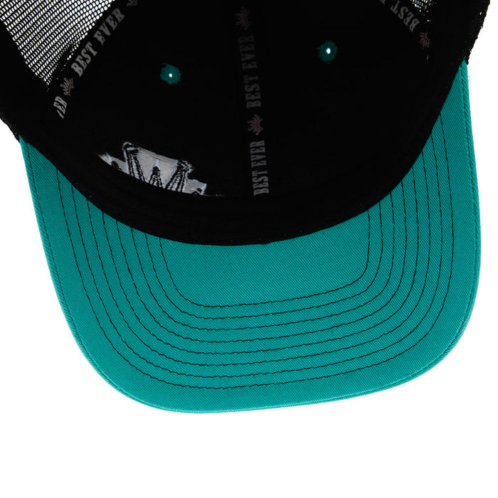 Best Ever Pads Turquoise Black Embroidered Crown Trucker Cap