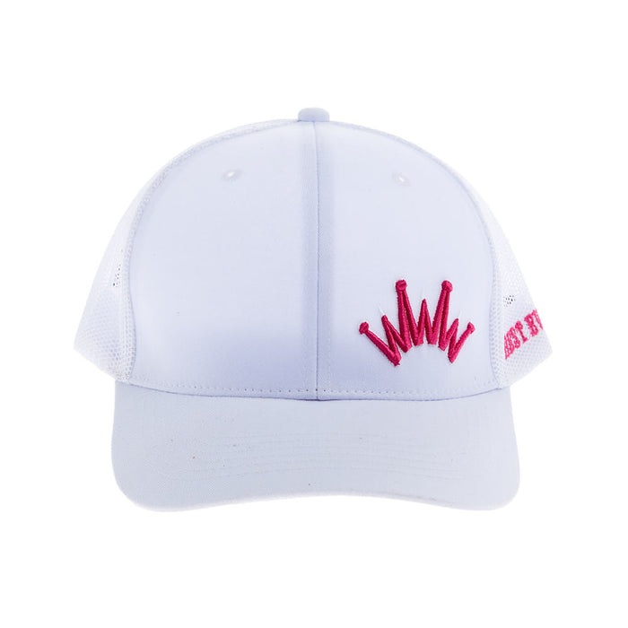 Best Ever Pads White Meshback with Pink Embroidered Logo Trucker Cap