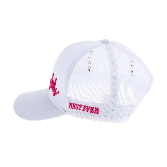 Best Ever Pads White Meshback with Pink Embroidered Logo Trucker Cap
