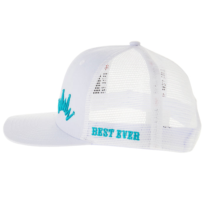 Best Ever Pads Saddle Turquoise Embroidered Crown White Mesh Back Trucker Cap