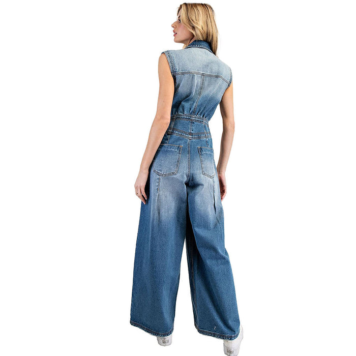 Ee Some Womens Denim Sleeveless Jumpsuit