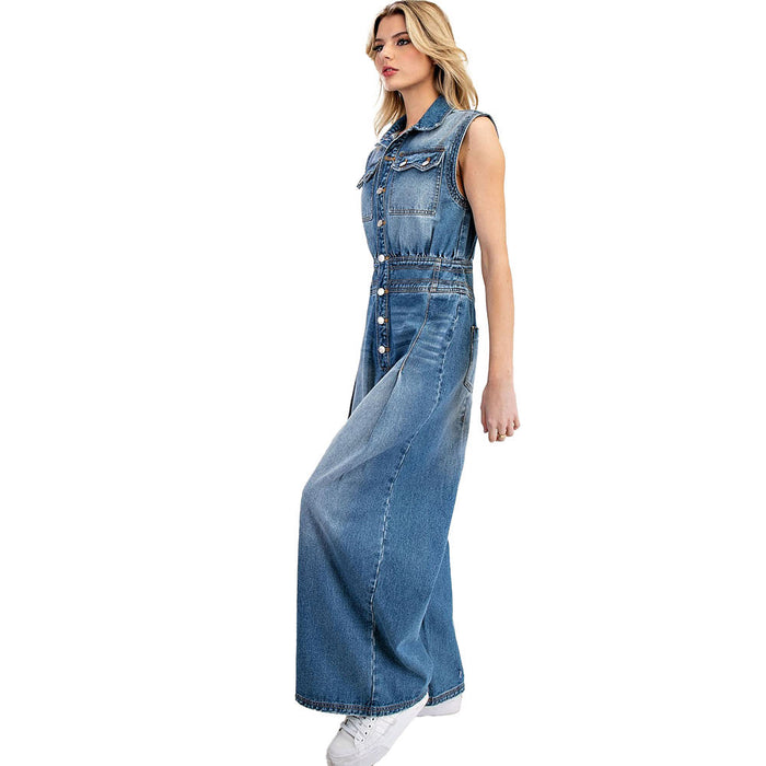 Ee Some Womens Denim Sleeveless Jumpsuit