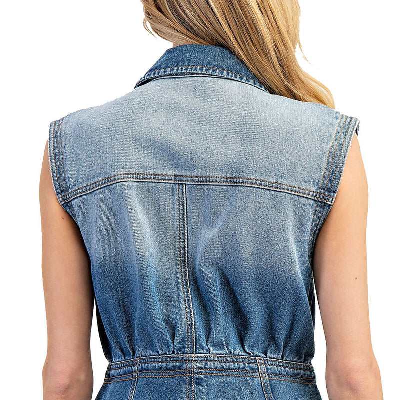 Ee Some Womens Denim Sleeveless Jumpsuit